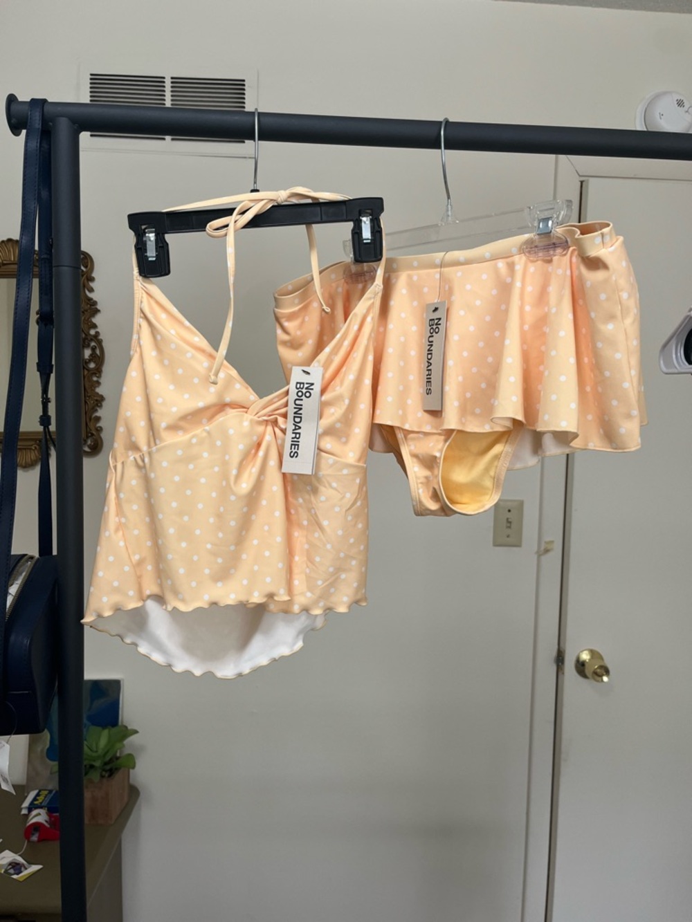 No Boundaries Yellow Polka Dot Swim Top and Skirt Set